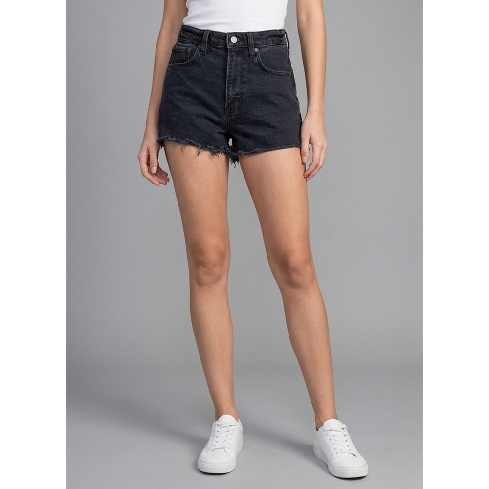 Abercrombie‎ & Fitch The 90s Relaxed Cutoff Shorts Black High Rise Denim Size 27